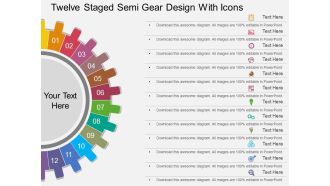 Th twelve staged semi gear design with icons flat powerpoint design