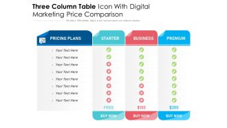 Three column table icon with digital marketing price comparison