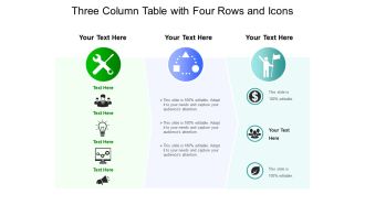 Three column table with four rows and icons