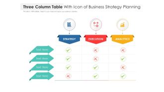 Three column table with icon of business strategy planning