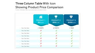 Three column table with icon showing product price comparison