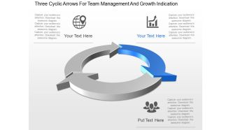 Three cyclic arrows for team management and growth indication ppt template slide