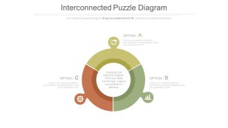 Three interconnected puzzle and icons diagram powerpoint slides