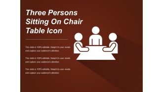 Three persons sitting on chair table icon