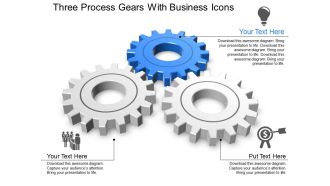 Three process gears with business icons powerpoint template slide
