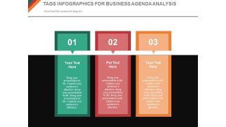 Three tags infographics for business agenda analysis powerpoint slides