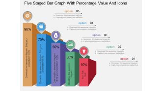 Tl five staged bar graph with percentage value and icons flat powerpoint design