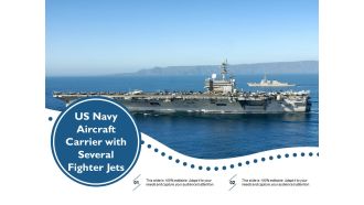 Us navy aircraft carrier with several fighter jets