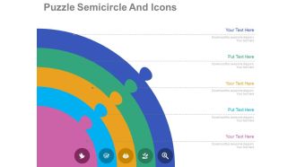 Use five staged puzzle semicircle and icons flat powerpoint design