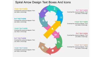 Ut spiral arrow design text boxes and icons flat powerpoint design