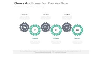 View six staged gears and icons for process flow and control flat powerpoint design