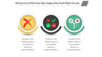 Wrong icons with cross sign happy sad smile right circular